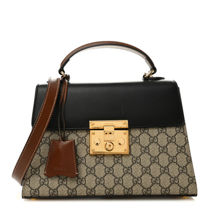 Gucci GG Supreme Monogram Calfskin Small Padlock Top Handle Bag Beige Black Cuir 1 of 11