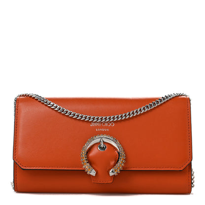 Jimmy Choo Calfskin Crystal Madeline Wallet On Chain Orange 1 of 7