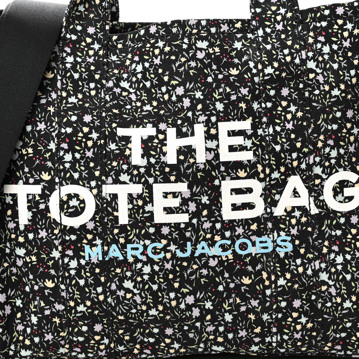 Cotton Canvas Floral Print Medium The Traveler Tote Bag Black