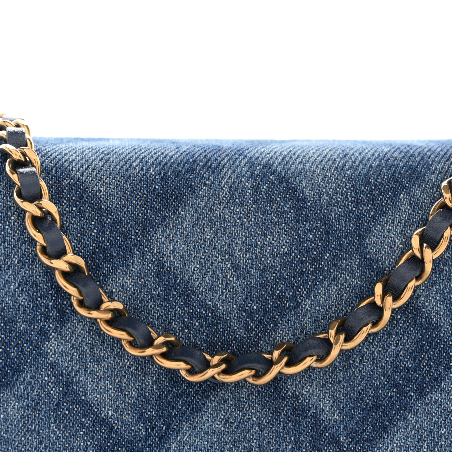 Denim Printed Wallet On Chain WOC Dark Blue