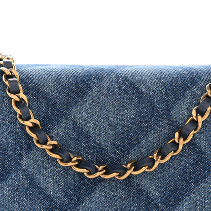 Chanel Denim Printed Wallet On Chain WOC Dark Blue 8 of 10