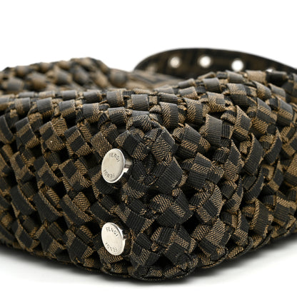 Fendi Fabric Jacquard FF 1974 Woven Knotted Mini Peekaboo I SEE U Satchel Tobacco Moro 10 of 11