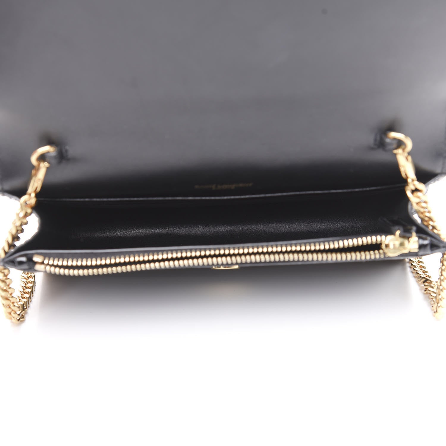 Saint Laurent Calfskin Crocodile Embossed Kate Monogram Tassel Chain Wallet Black 4 of 8