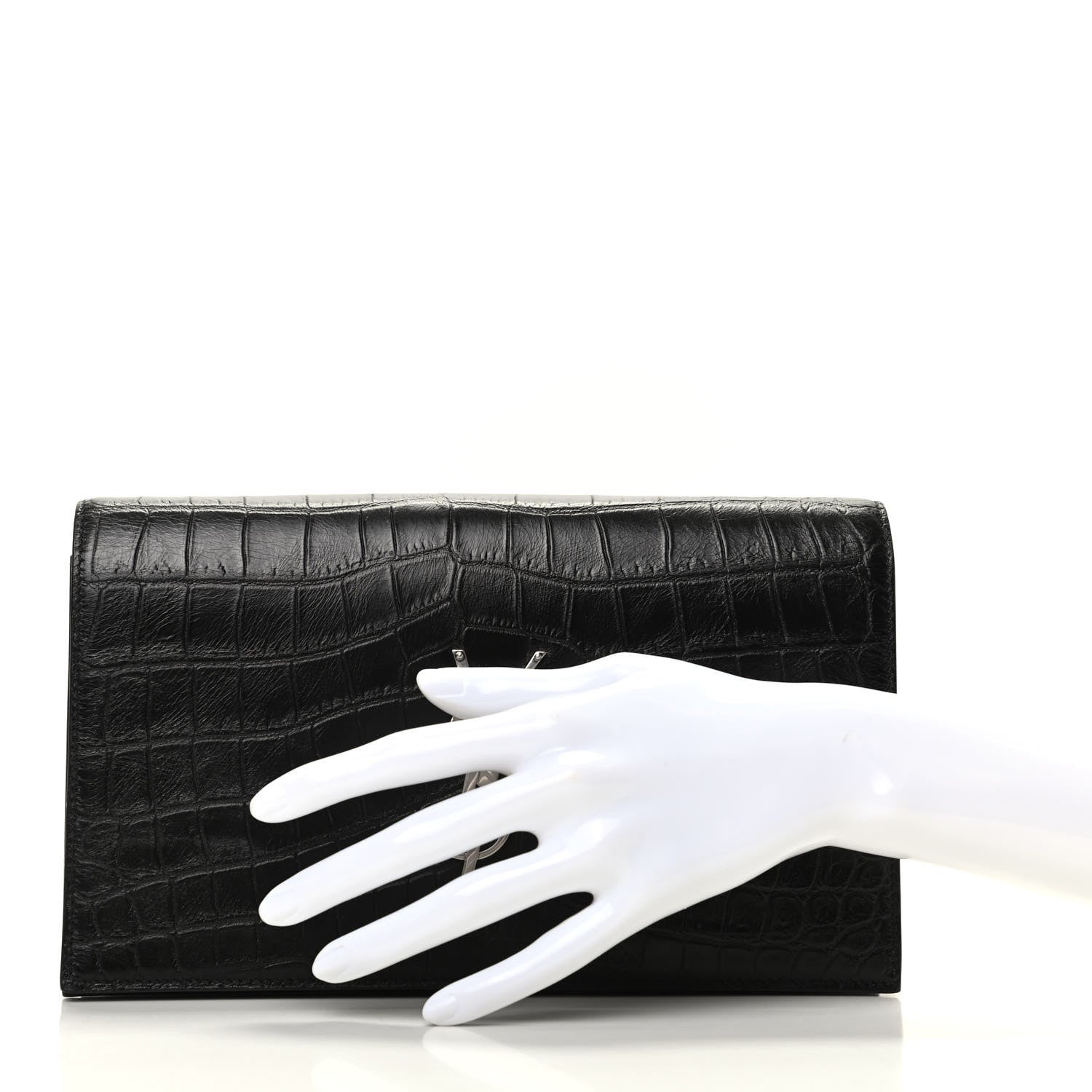 Saint Laurent Calfskin Crocodile Embossed Classic Kate Monogram Clutch Black 2 of 8