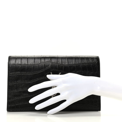 Saint Laurent Calfskin Crocodile Embossed Classic Kate Monogram Clutch Black 2 of 8