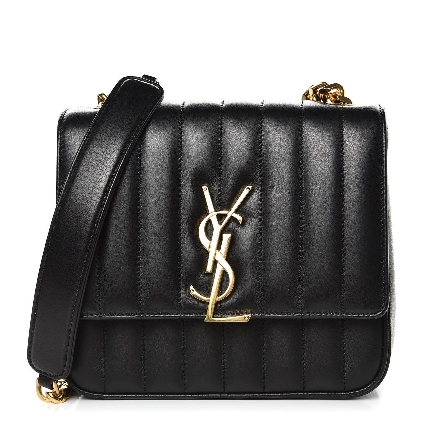 Lambskin Matelasse Monogram Medium Vicky Chain Bag Black