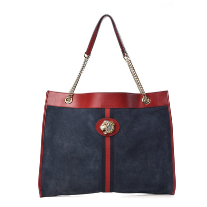 Gucci Suede Calfskin Large Rajah Chain Tote New Blue Romantic Cherry 1 of 16