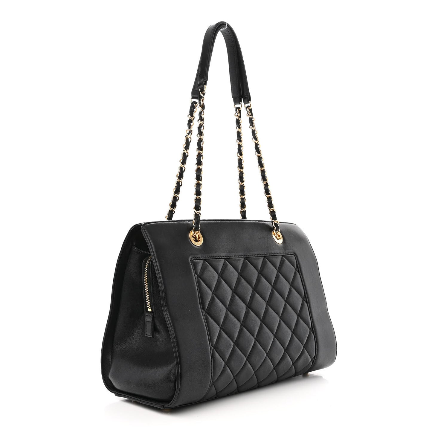 Sheepskin Quilted Mademoiselle Vintage Shopping Tote Black