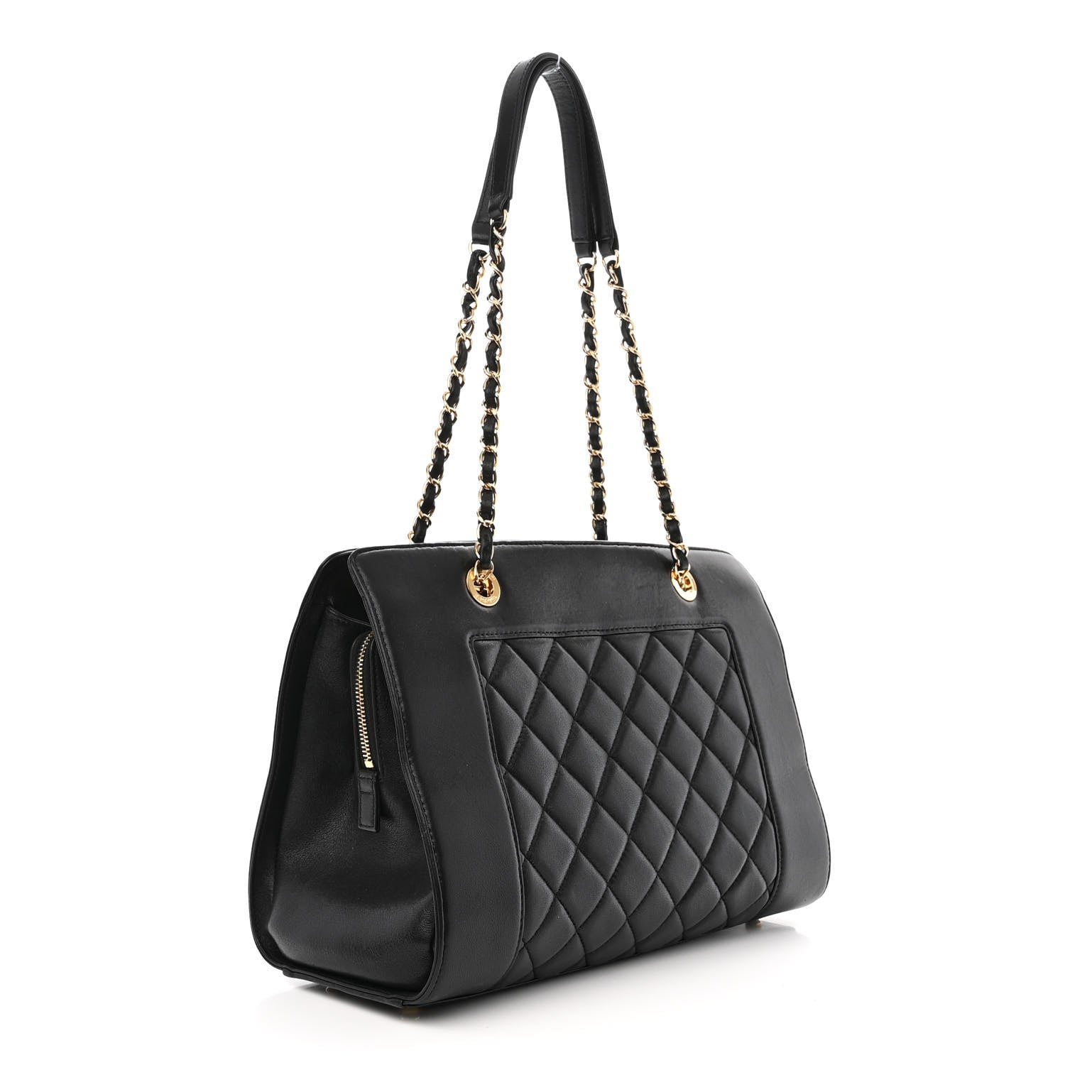 Chanel Sheepskin Quilted Mademoiselle Vintage Shopping Tote Black 3 of 11