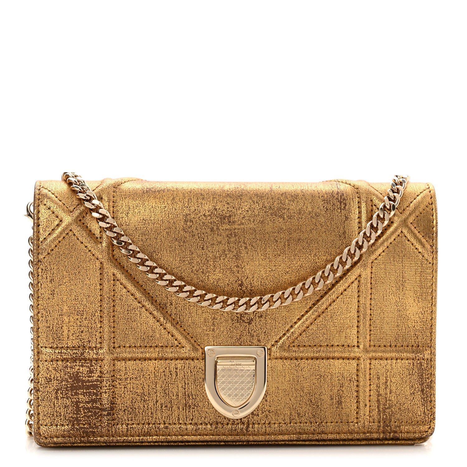 Christian Dior Metallic Brushed Calfskin Diorama Wallet on Chain Pouch Gold 1 of 11