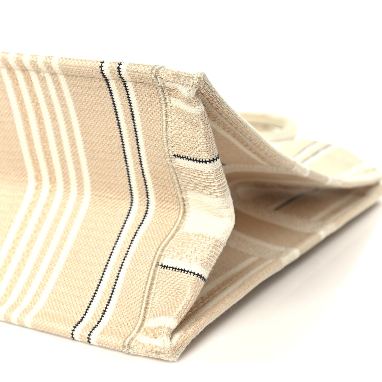 Canvas Embroidered Large Stripes Book Tote Beige