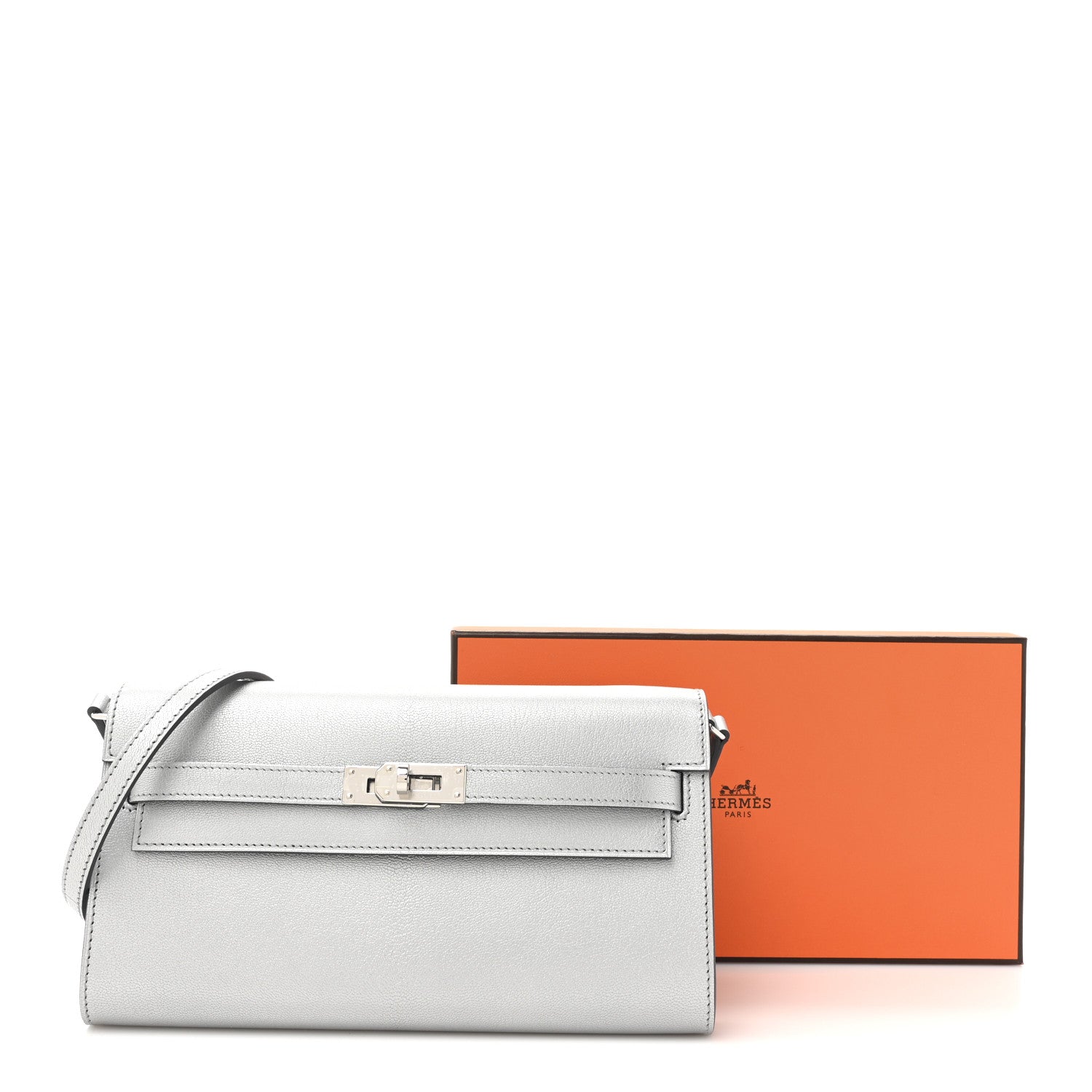 Hermes Metallic Chevre Chamkilight Kelly Wallet To Go Argent