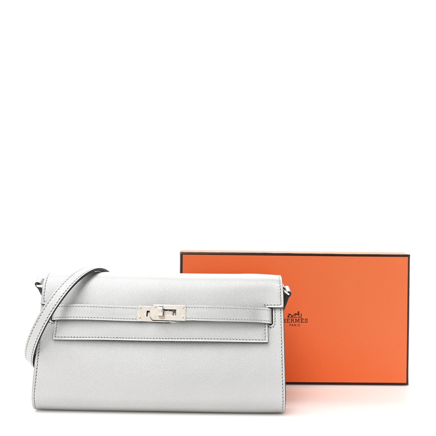 Metallic Chevre Chamkilight Kelly Wallet To Go Argent
