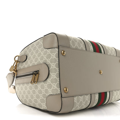 Gucci GG Supreme Monogram Textured Dollar Calfskin Web Medium Savoy Duffle Bag Beige Mystic White Oatmeal 8 of 9
