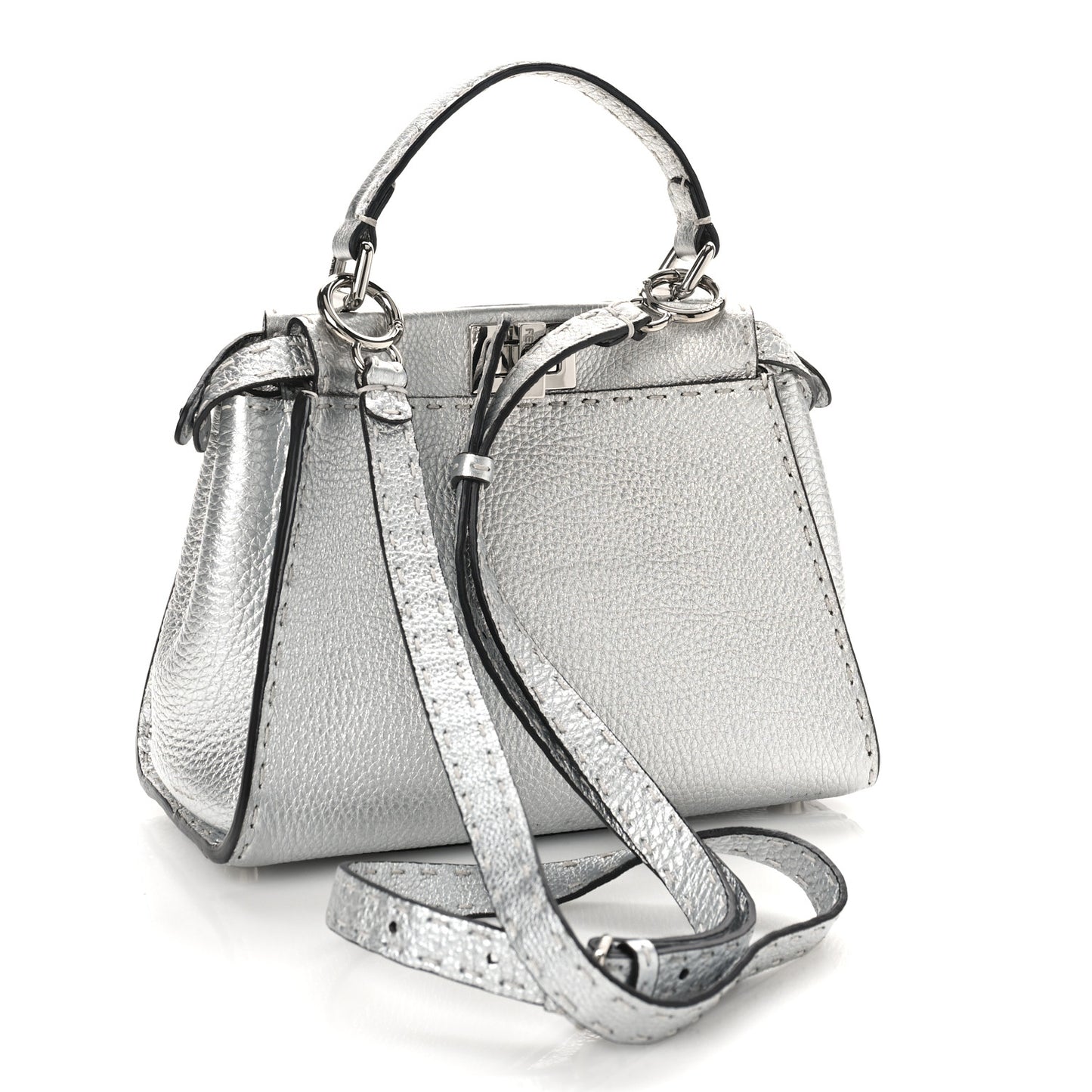 Cuoio Romano Lux Selleria Mini Peekaboo Iconic Satchel Argento