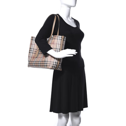 Burberry Grainy Calfskin Haymarket Check Medium Reversible Tote Camel 2 of 15