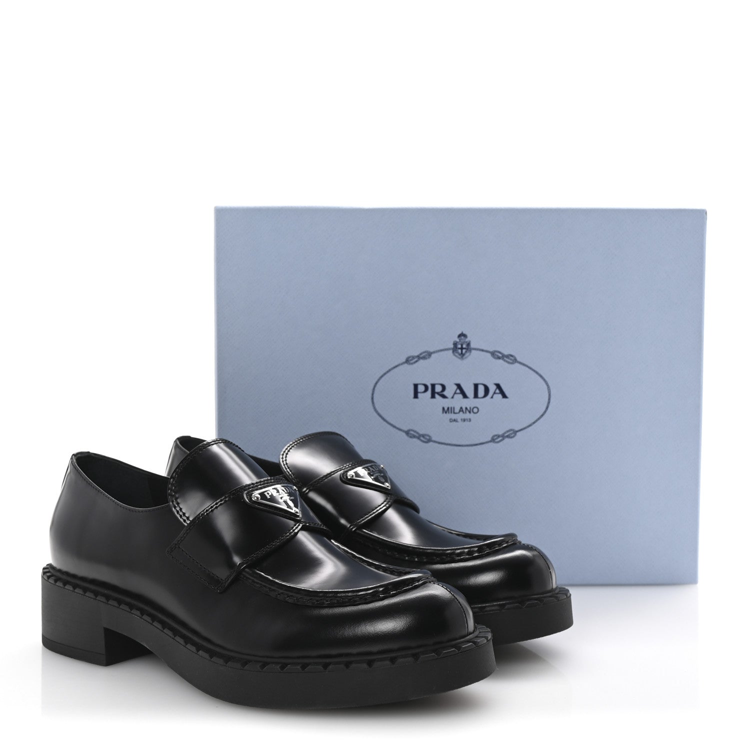 Prada Spazzolato Metal Triangle Logo 50mm Loafers 40.5 Black 10 of 10