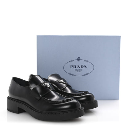 Prada Spazzolato Metal Triangle Logo 50mm Loafers 40.5 Black 10 of 10