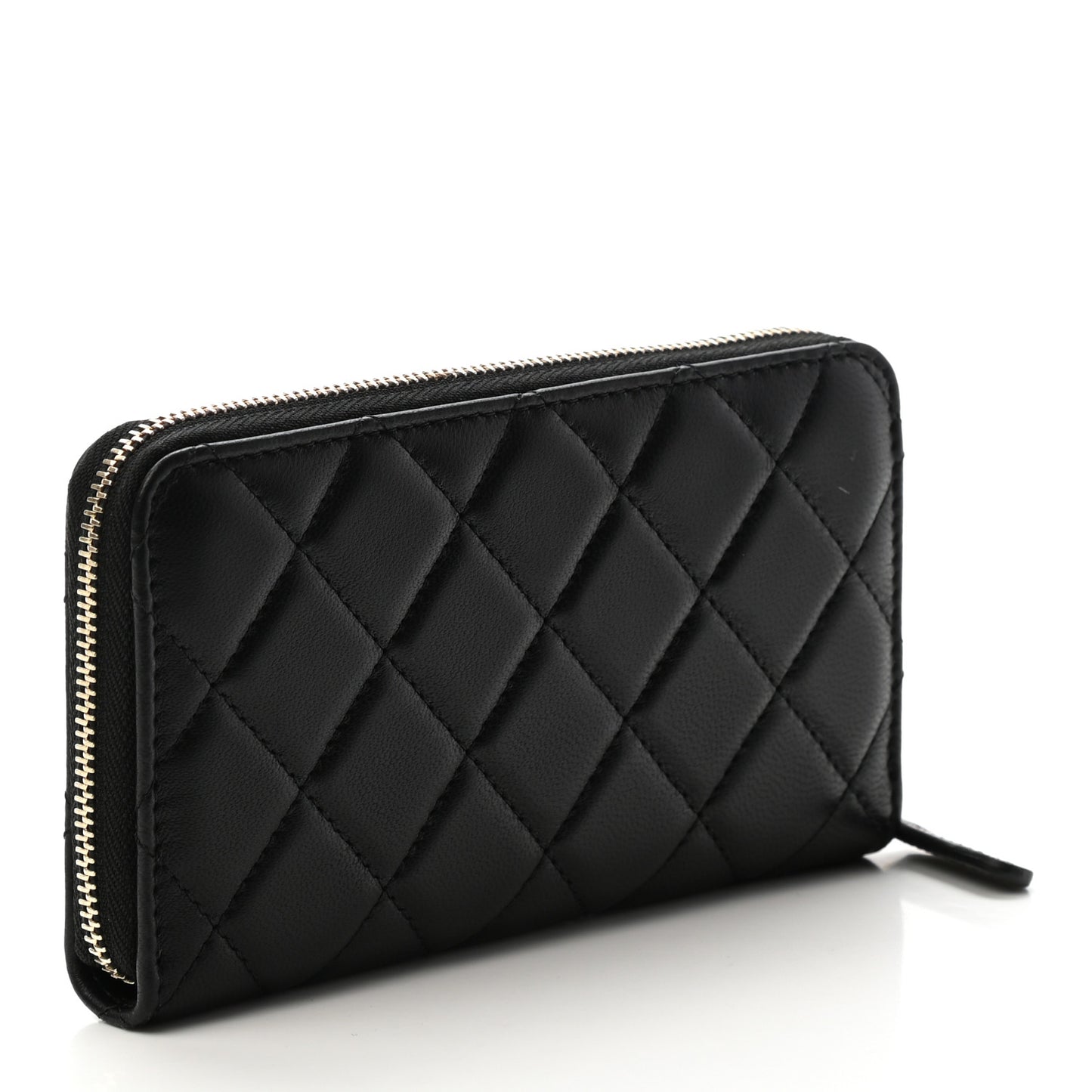Lambskin Quilted Small Lucky Charms Zip Around Wallet Black