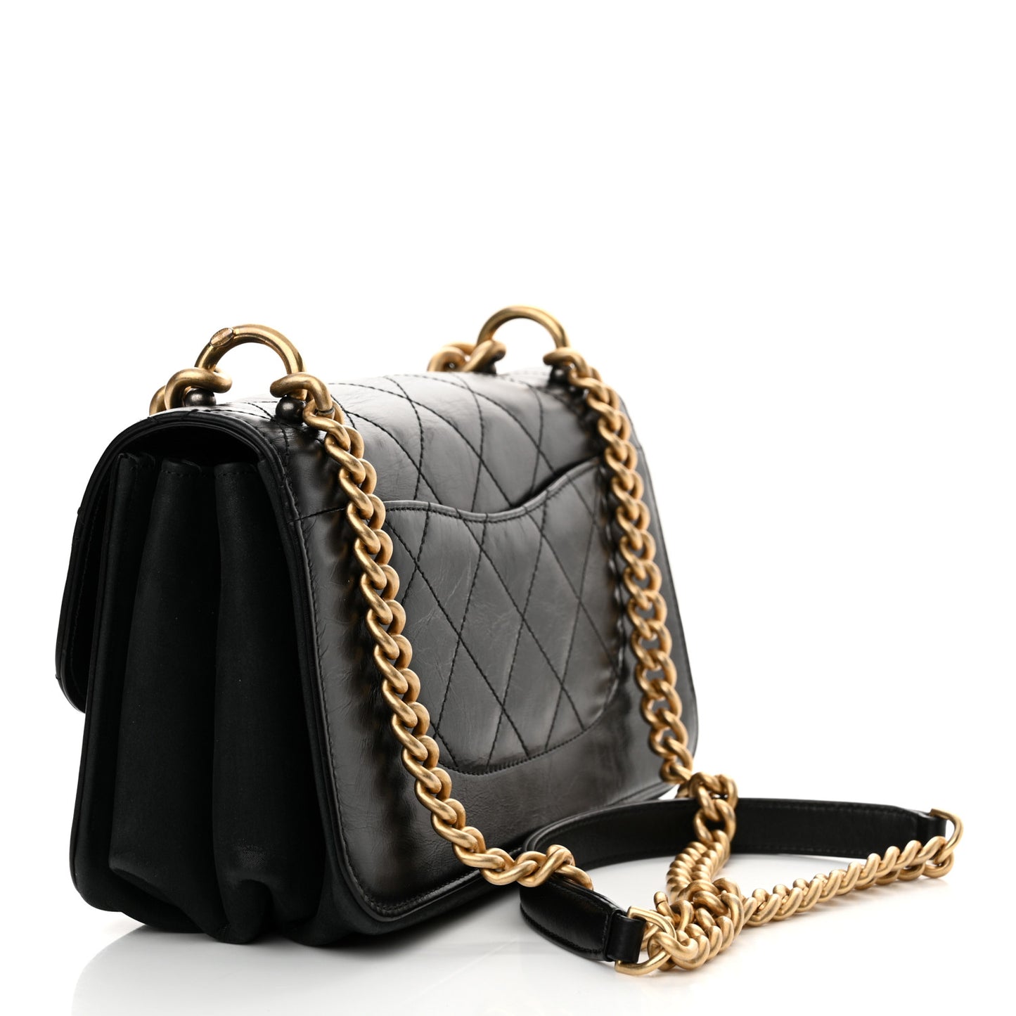 Iridescent Calfskin Quilted Small Straight Lined Flap Black