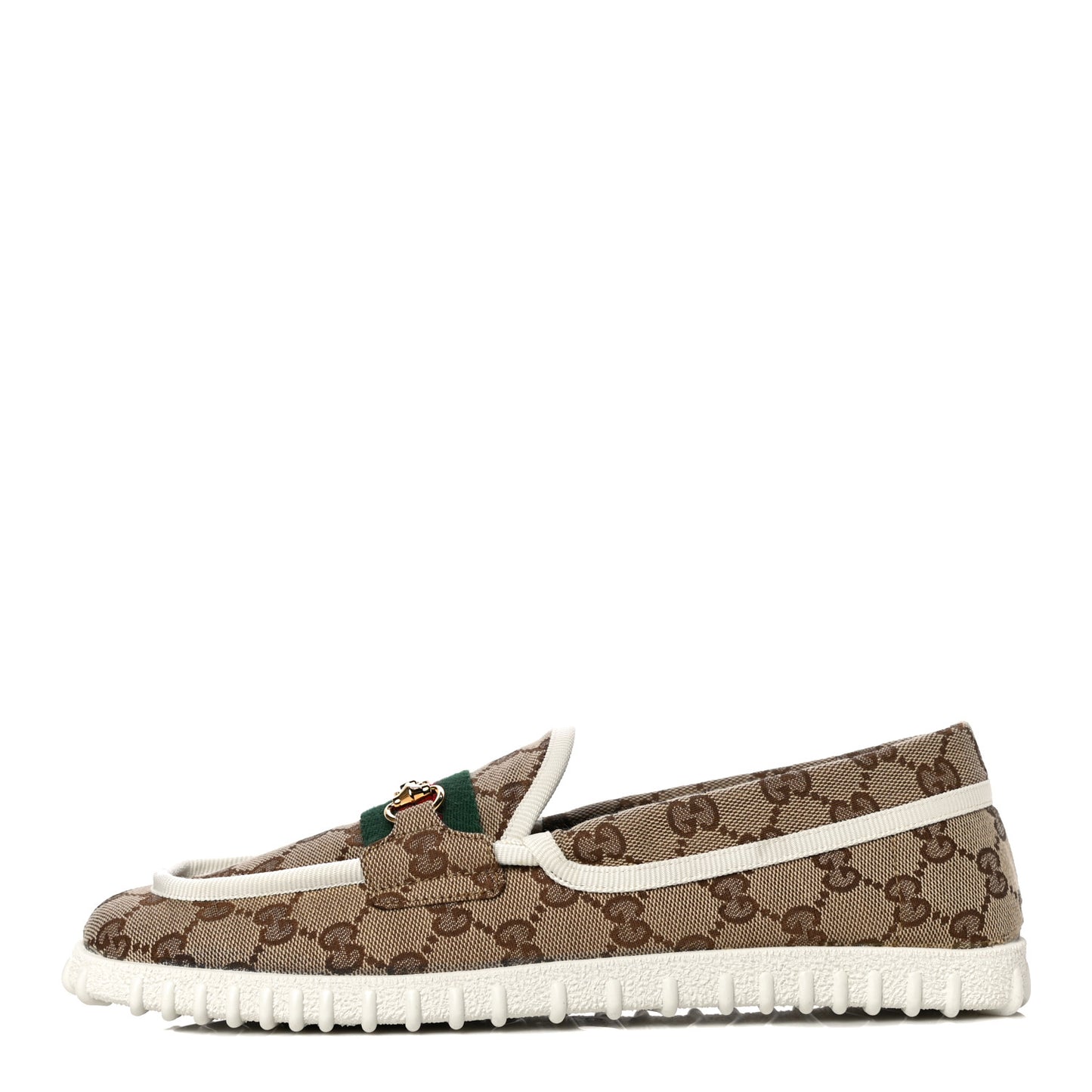 GG Monogram Horsebit Web Womens Driver Loafers 41 Beige Ebony White
