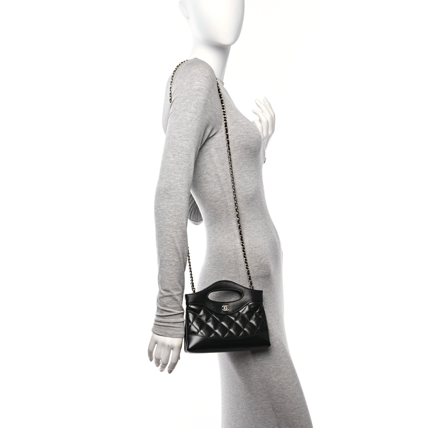 Chanel Shiny Crumpled Calfskin Quilted Nano 31 Shopping Bag Black 2 of 11