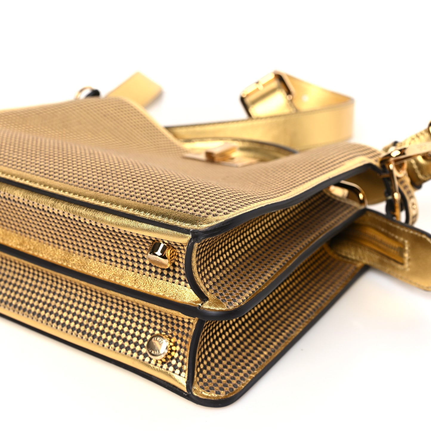 X VERSACE Vitello Laminato Nappa Perforated Fendace FF Baroque Medium Peekaboo I SEE U Satchel Gold