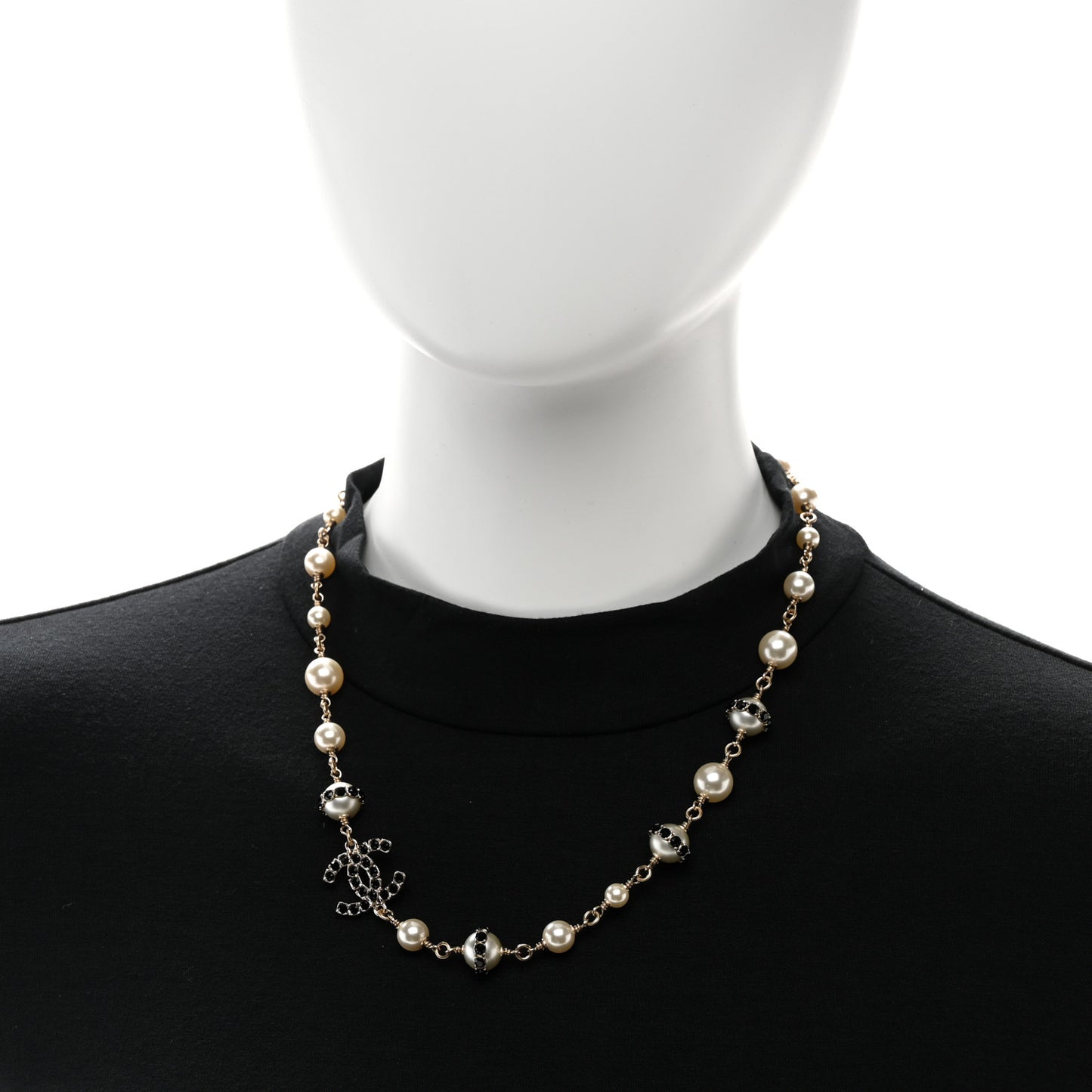Crystal Pearl CC Short Necklace Light Gold Black