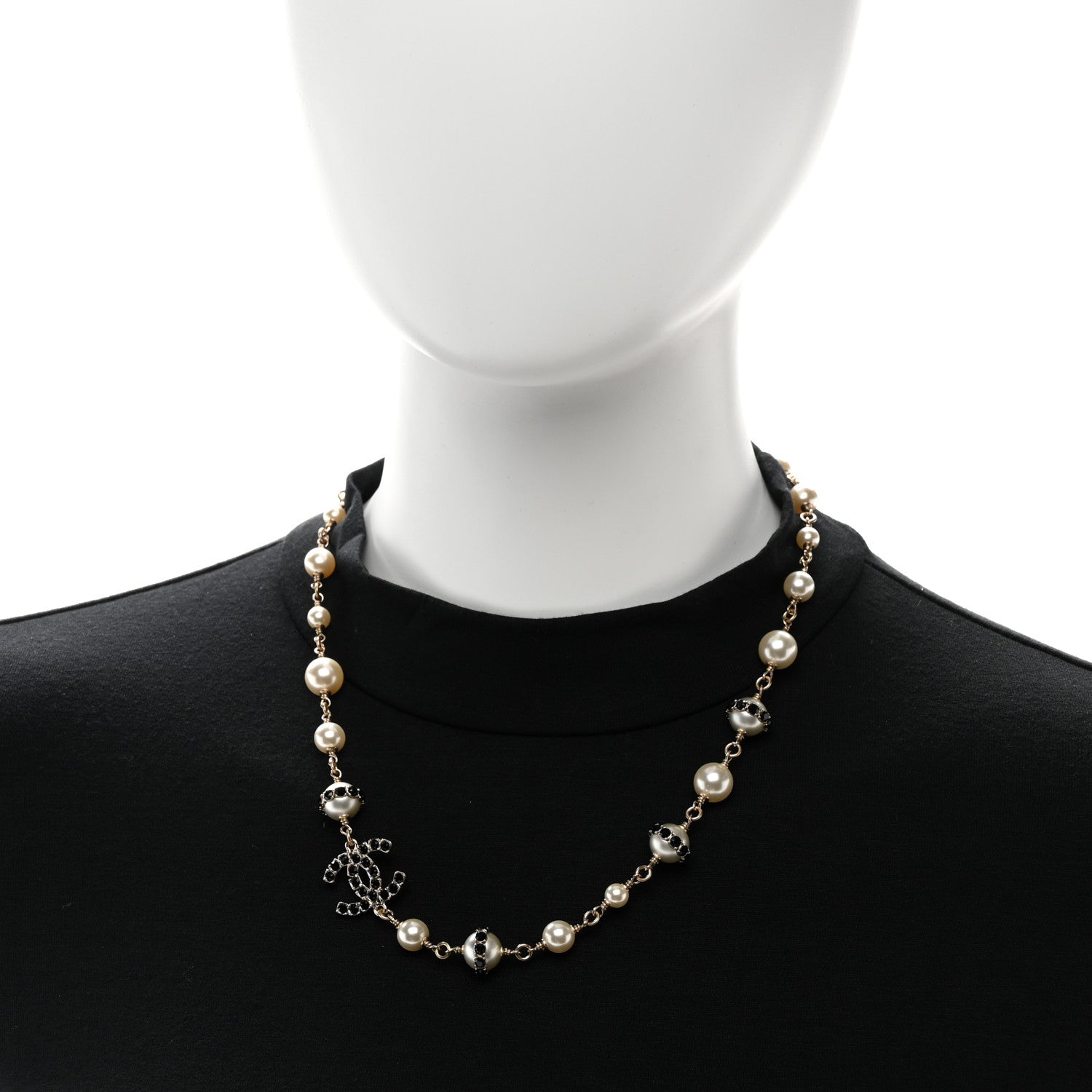 Chanel Crystal Pearl CC Short Necklace Light Gold Black 2 of 5