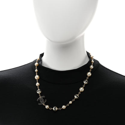 Chanel Crystal Pearl CC Short Necklace Light Gold Black 2 of 5