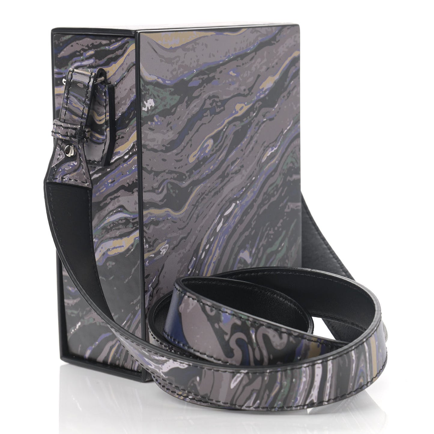 Calfskin Marble Logo Vertical Box Grigio Blue White
