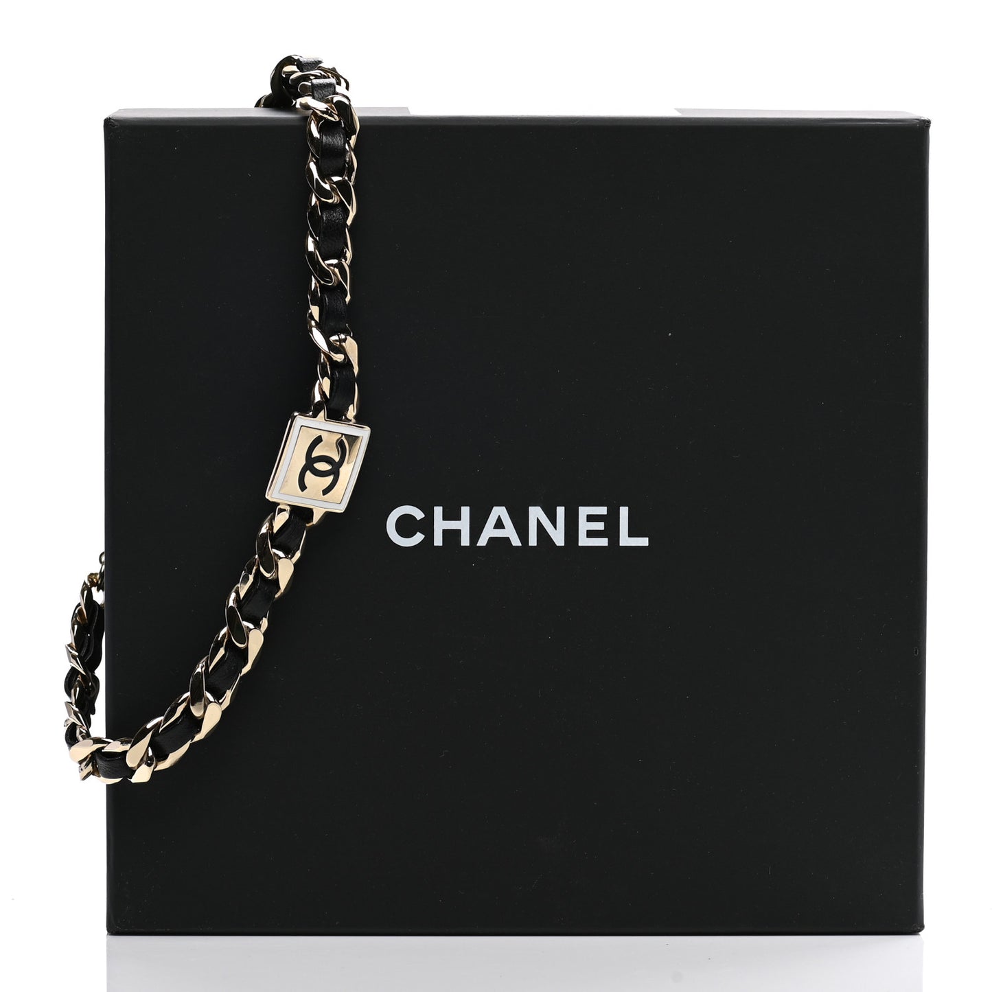 Metal Lambskin CC Square Choker Gold Black White