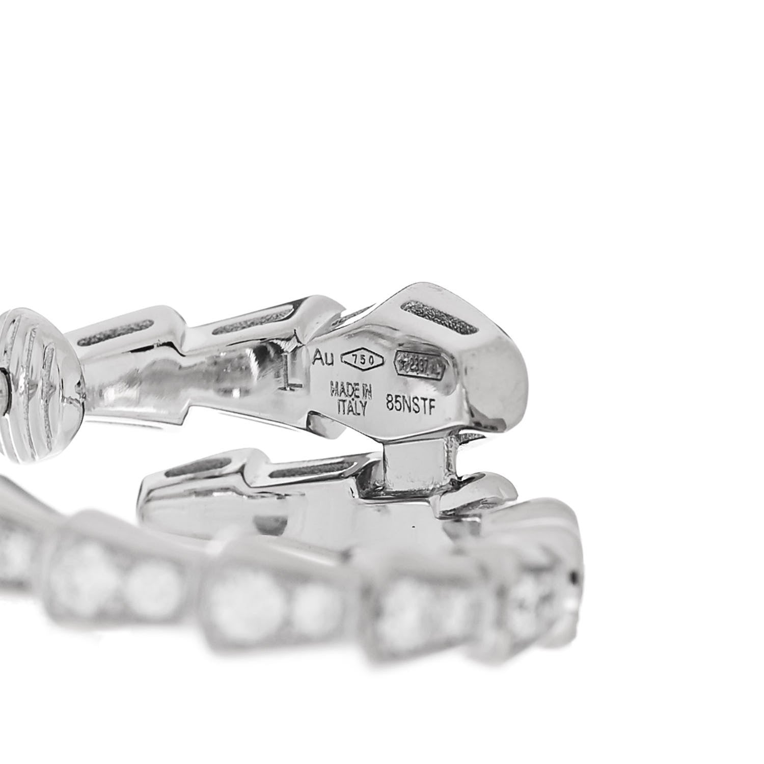 Bulgari 18K White Gold Diamond Serpenti Viper Hoop Pave Earrings 5 of 6