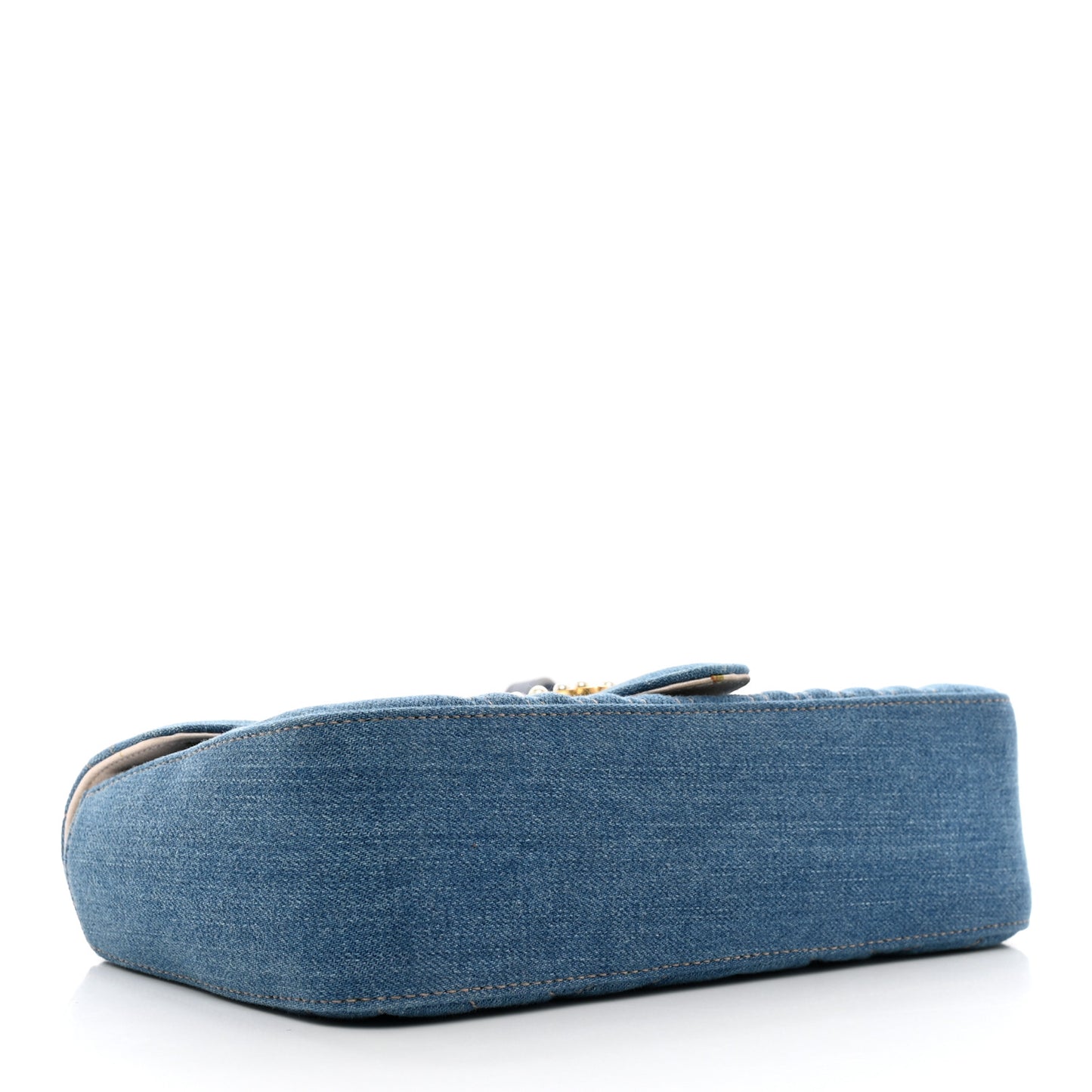 Denim Matelasse Small Pearly GG Marmont Shoulder Bag Blue