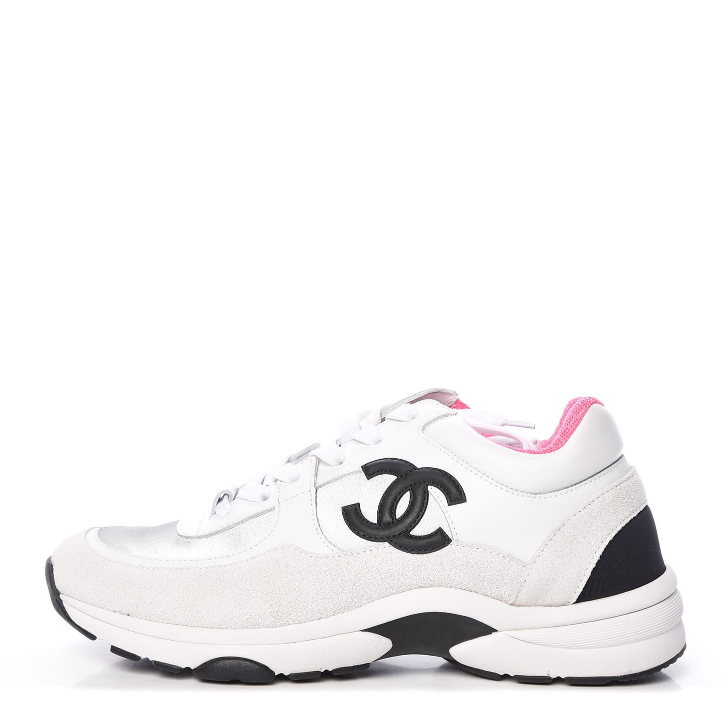 Calfskin Fabric Sneakers 38 White Silver Fluo Pink