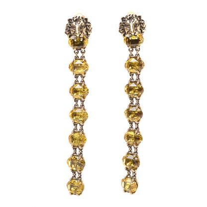 Gucci Crystal Metal Lionhead Drop Earrings Yellow Aged Gold 1 of 4