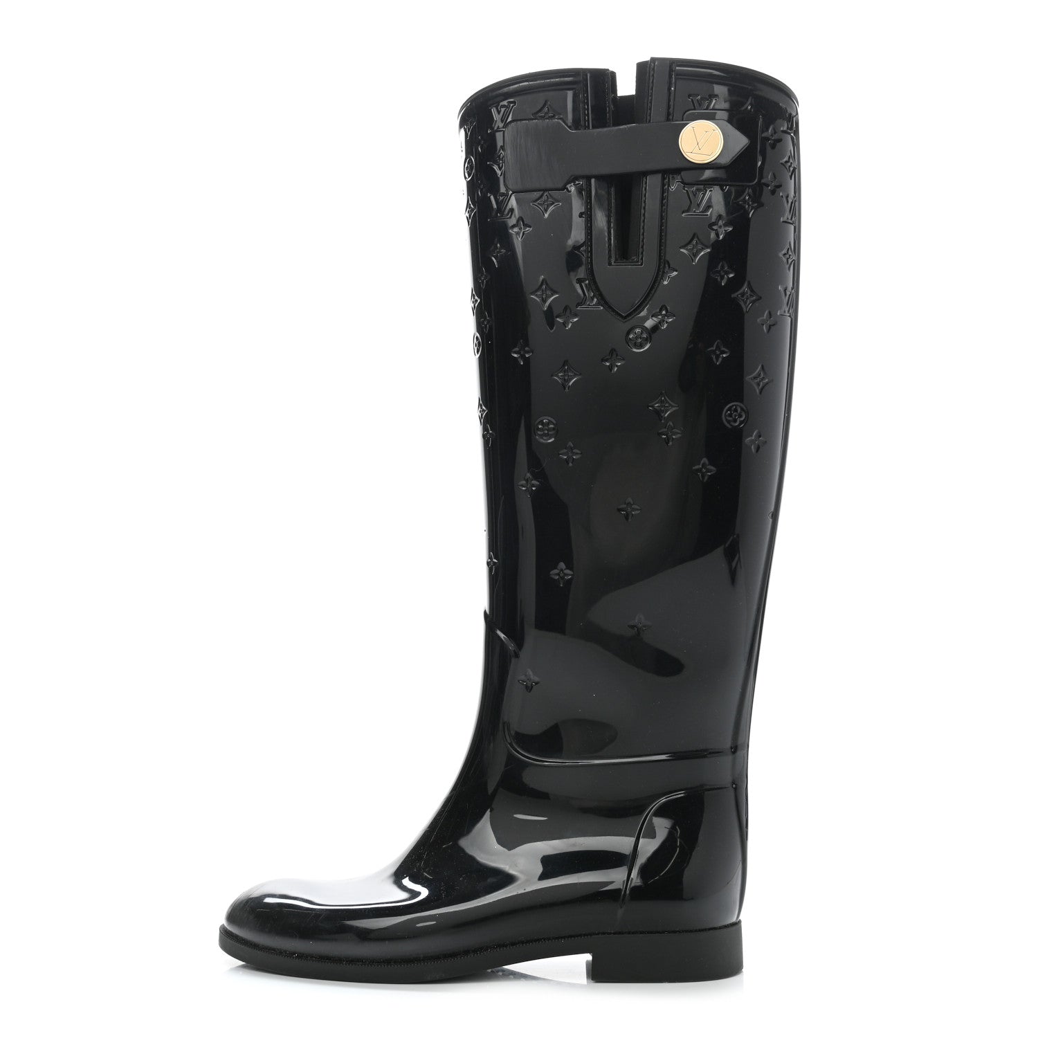Louis Vuitton Rubber Embossed Monogram Drops High Boots 36 Black 1 of 12
