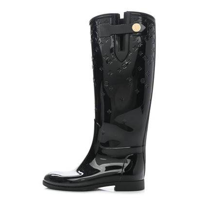 Louis Vuitton Rubber Embossed Monogram Drops High Boots 36 Black 1 of 12