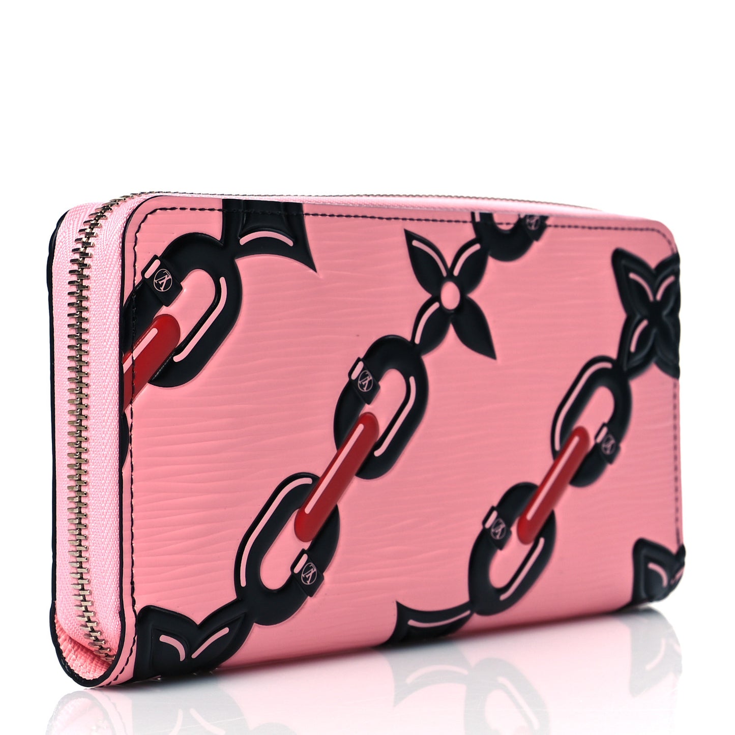 Epi Chain Flower Print Zippy Wallet Pink