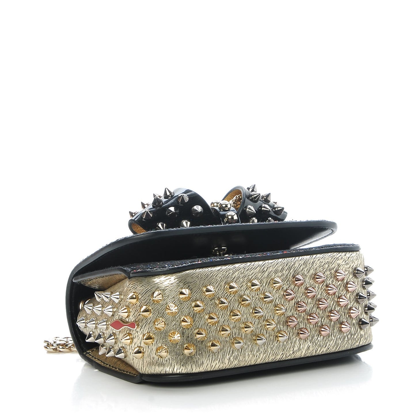 Glitter Calfskin Spikes Sweety Charity NV Crossbody Gold
