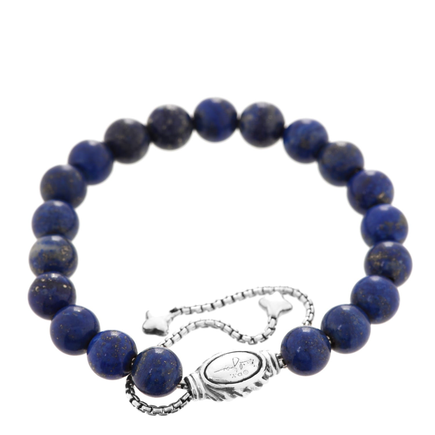 David Yurman Sterling Silver Lapis Lazuli 8mm Spiritual Beads Adjustable Bracelet 3 of 5
