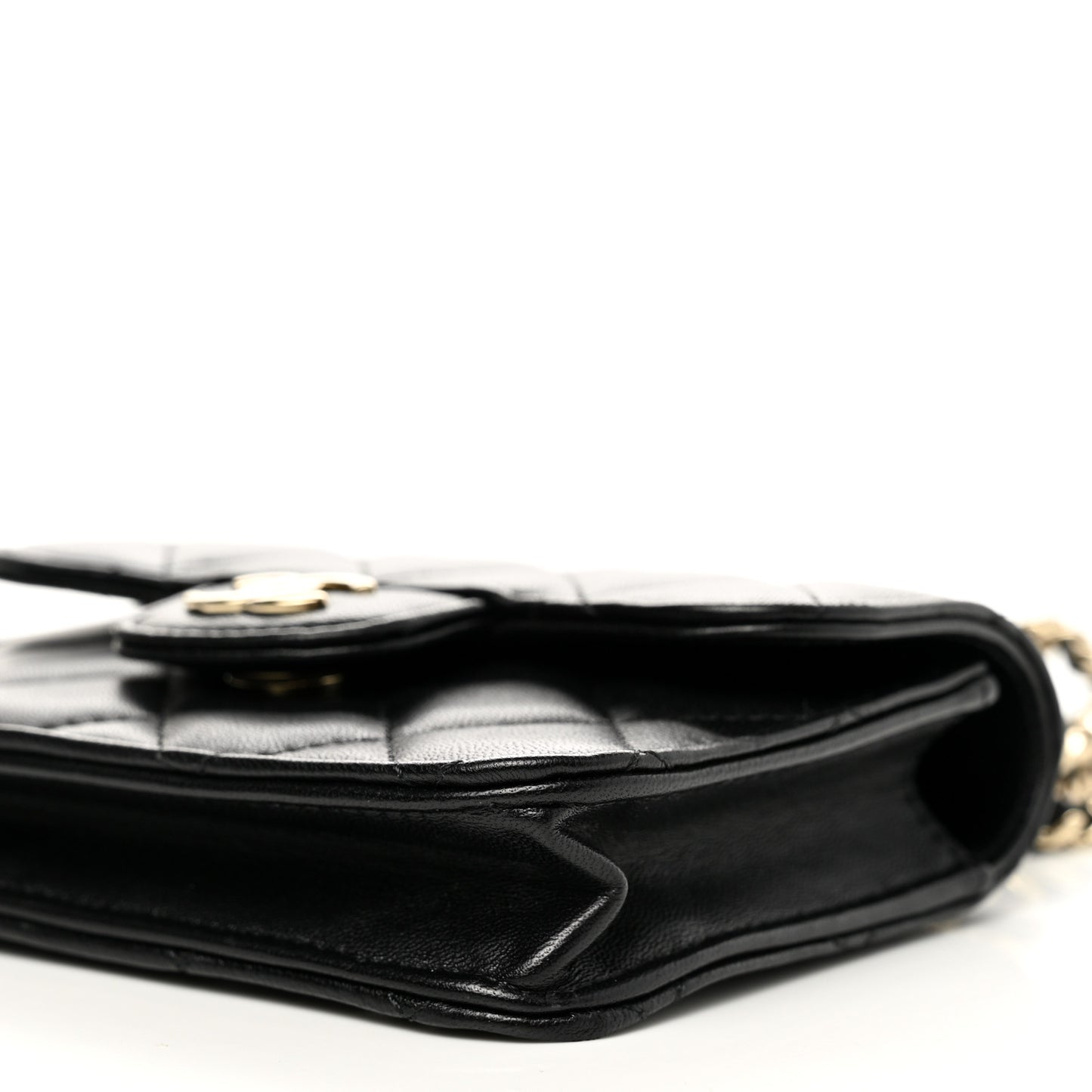 Lambskin Quilted Top Handle Flap Coin Purse With Chain Black