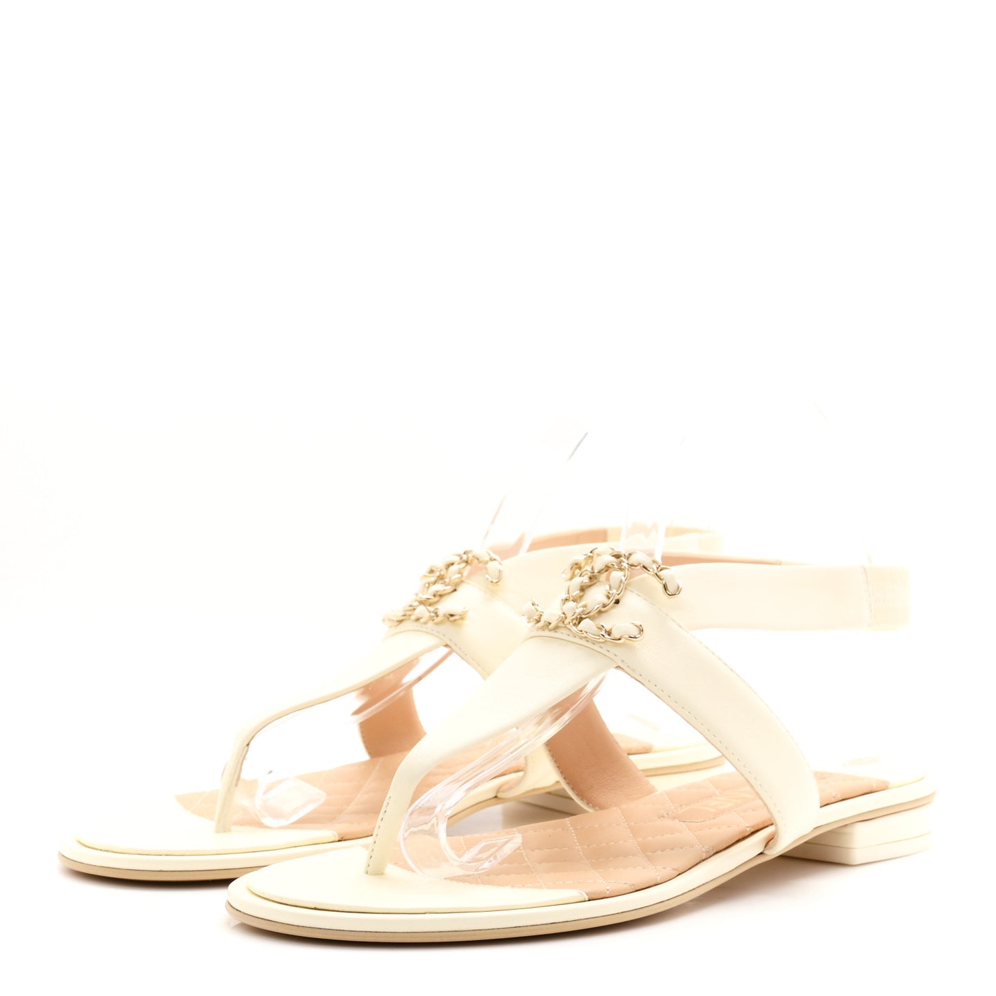 Lambskin Chain CC Thong Sandals 39 Ivory