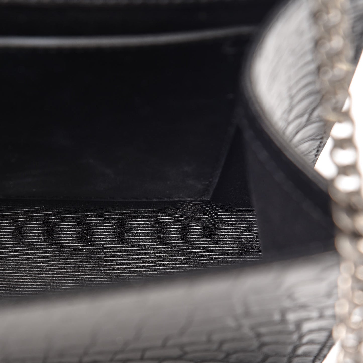 Calfskin Crocodile Embossed Medium Classic Monogram Kate Tassel Satchel Black