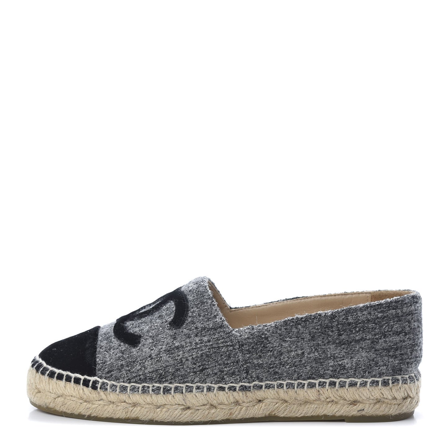 Tweed Velvet CC Espadrilles 38 Grey Black