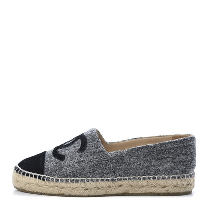 Chanel Tweed Velvet CC Espadrilles 38 Grey Black 1 of 11