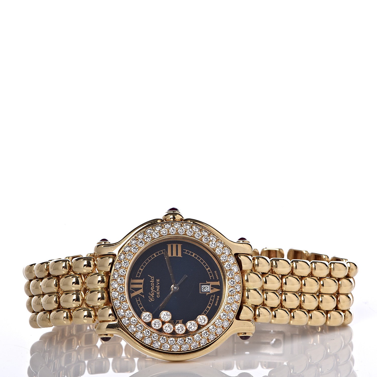 Chopard 18K Yellow Gold Diamond Pave Bezel 32mm Happy Sport Quartz Watch Black 3 of 6