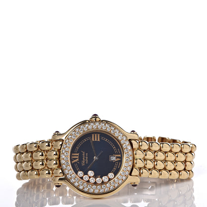 Chopard 18K Yellow Gold Diamond Pave Bezel 32mm Happy Sport Quartz Watch Black 3 of 6