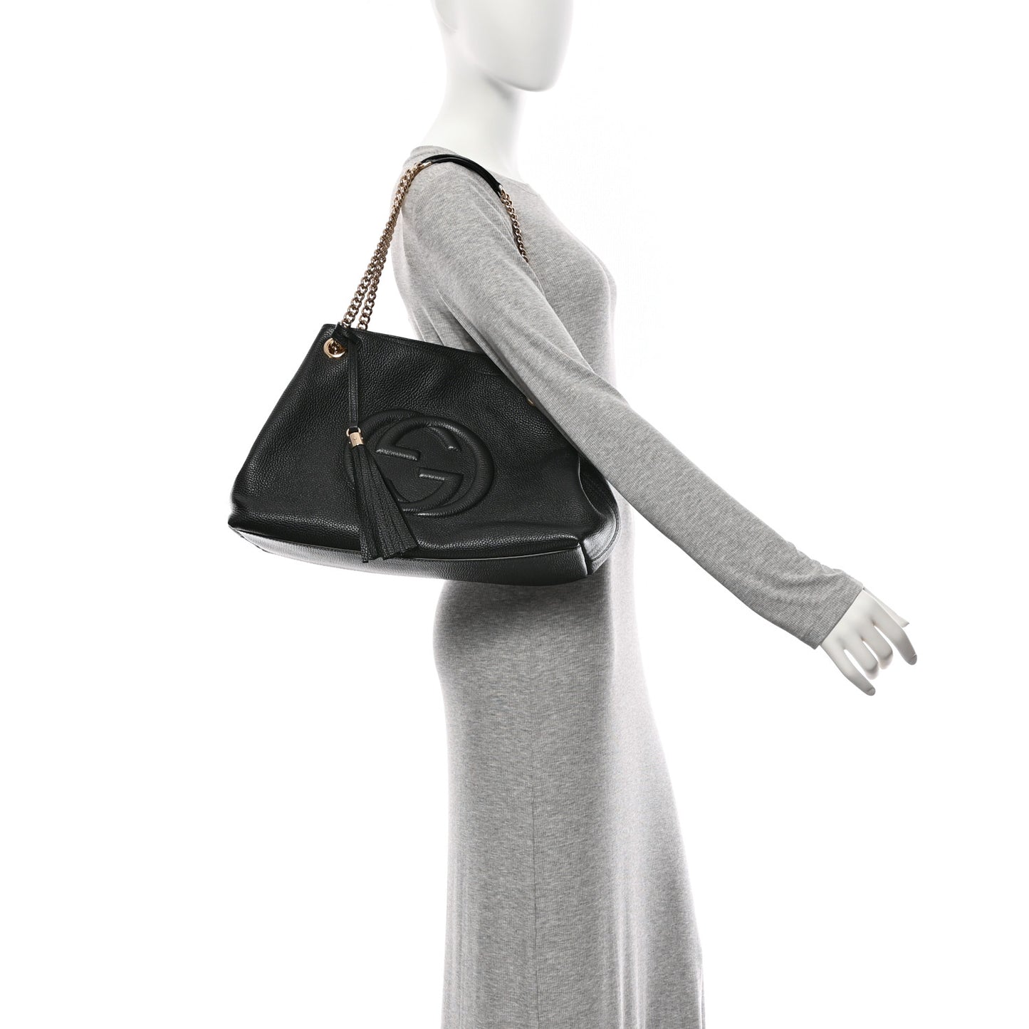 Pebbled Calfskin Medium Soho Chain Shoulder Bag Black