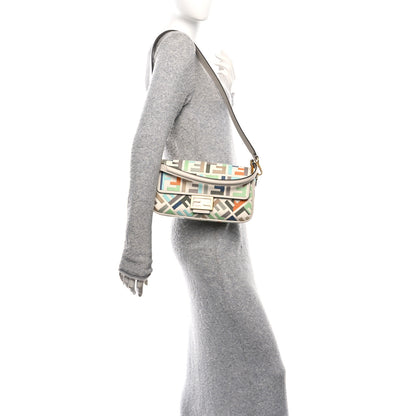 Fendi Canvas Vitello Seta FF Multicolor Embroidered Baguette Grezzo Multicolor Latte 2 of 10